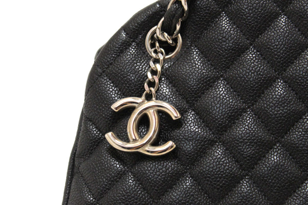 Chanel Black Quilted Caviar Leather Large Just Mademoiselle Bowling Bag
