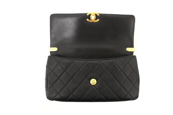 Chanel Black Calfskin Leather Large Flap Bag with Handle