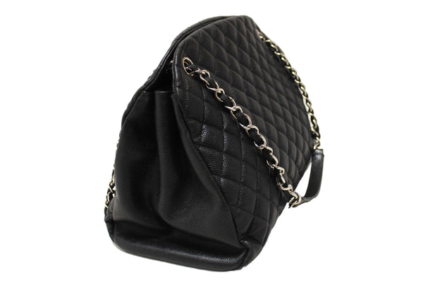 Chanel Black Quilted Caviar Leather Large Just Mademoiselle Bowling Bag