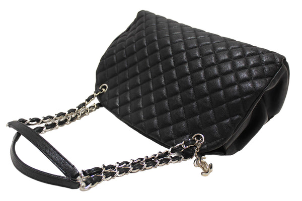 Chanel Black Quilted Caviar Leather Large Just Mademoiselle Bowling Bag