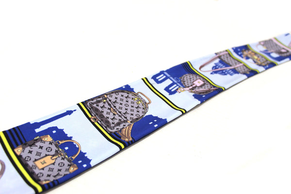 Louis Vuitton Blue Silk Monogram Skyline Bandeau Scarf