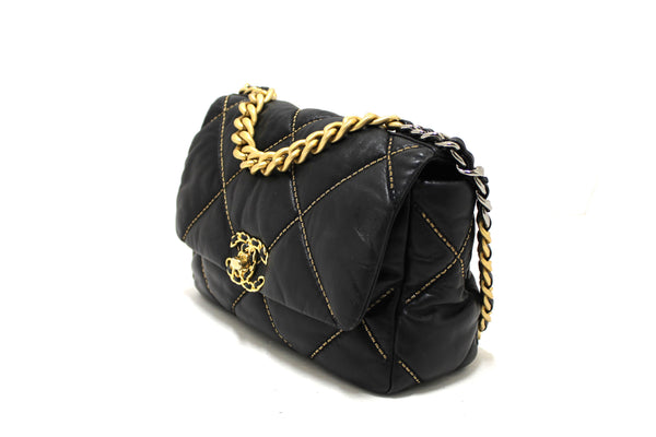 Limited Edition Chanel 19 Small Black Quilted Lambskin Leather Shoulder Crossbody Bag
