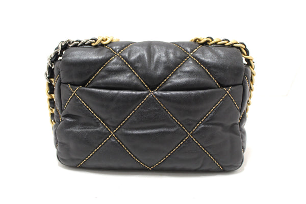 Limited Edition Chanel 19 Small Black Quilted Lambskin Leather Shoulder Crossbody Bag