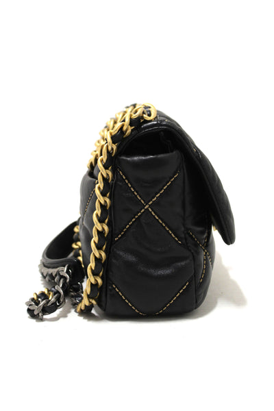 Limited Edition Chanel 19 Small Black Quilted Lambskin Leather Shoulder Crossbody Bag