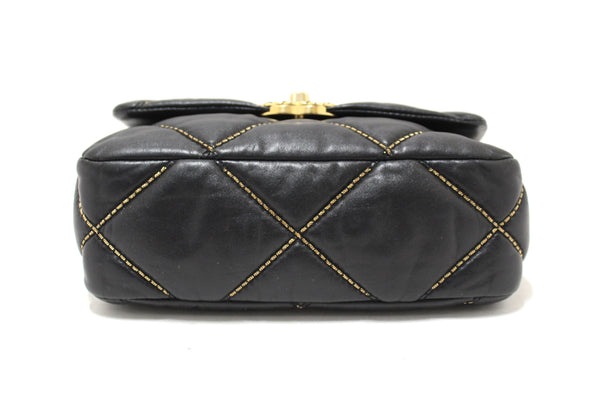Limited Edition Chanel 19 Small Black Quilted Lambskin Leather Shoulder Crossbody Bag