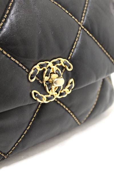 Limited Edition Chanel 19 Small Black Quilted Lambskin Leather Shoulder Crossbody Bag