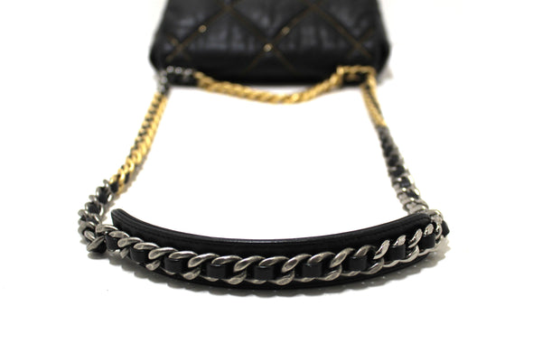 Limited Edition Chanel 19 Small Black Quilted Lambskin Leather Shoulder Crossbody Bag