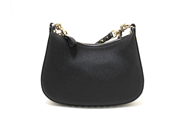 NEW Valentino Garavani Rockstud Black Grainy Calfskin Leather Small Hobo Bag