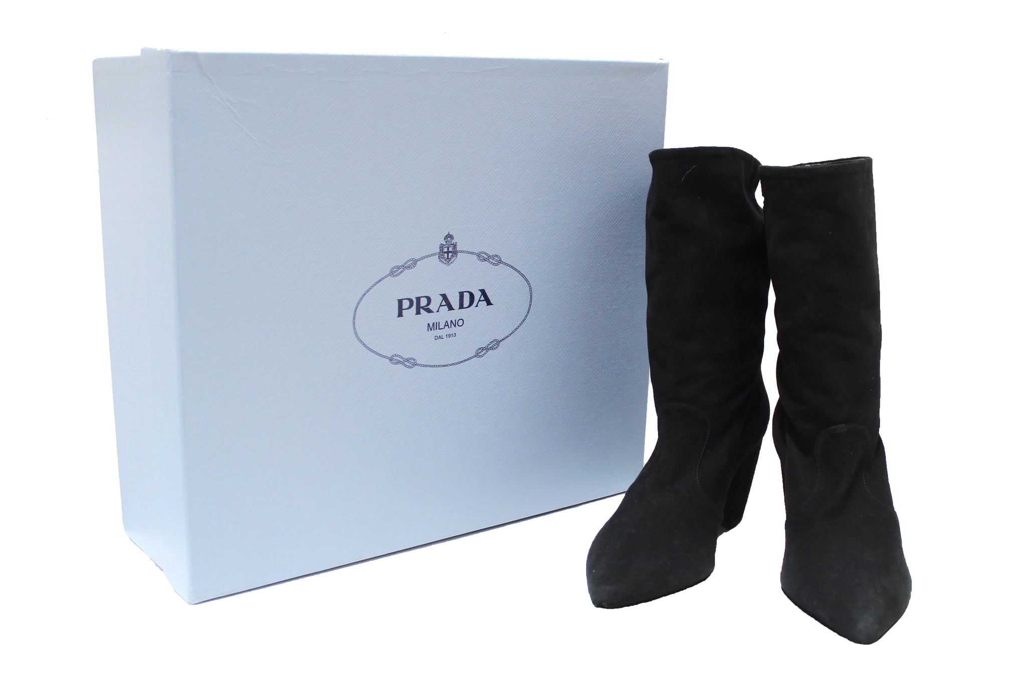 Prada NEW Prada Black Suede Leather Boots 37 | Italystation.com - Shop Now at italystation.com
