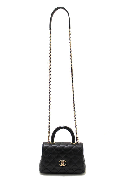 Chanel Black Quilted Caviar Leather Mini Coco Handle Flap Bag