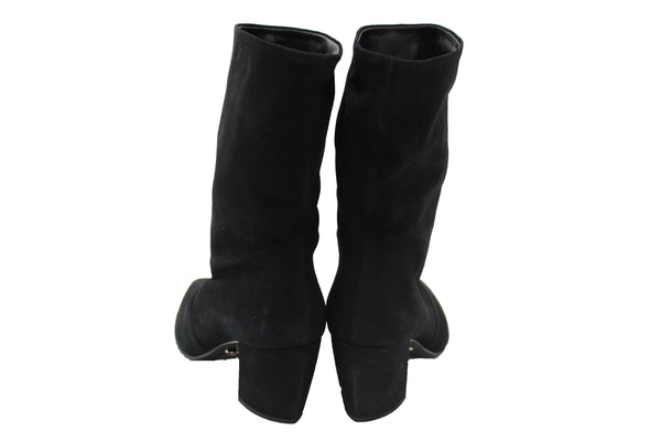 Prada NEW Prada Black Suede Leather Boots 37 | Italystation.com - Shop Now at italystation.com