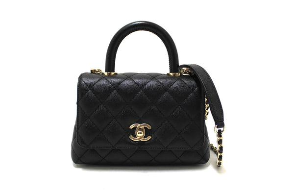 Chanel Black Quilted Caviar Leather Mini Coco Handle Flap Bag