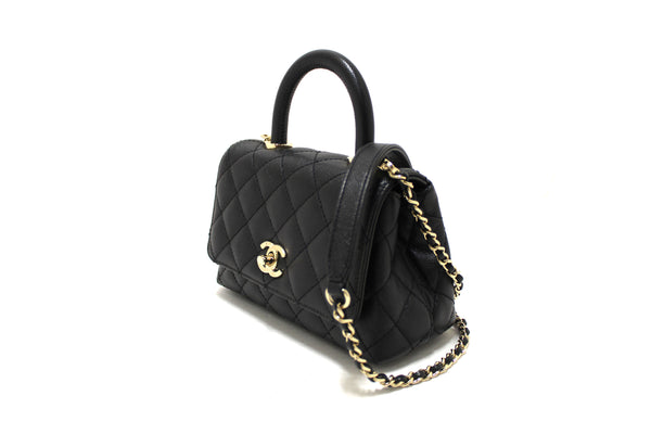 Chanel Black Quilted Caviar Leather Mini Coco Handle Flap Bag