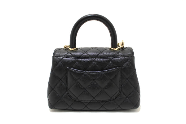 Chanel Black Quilted Caviar Leather Mini Coco Handle Flap Bag