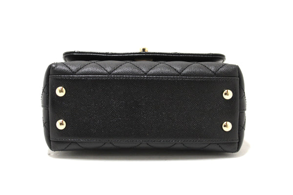 Chanel Black Quilted Caviar Leather Mini Coco Handle Flap Bag