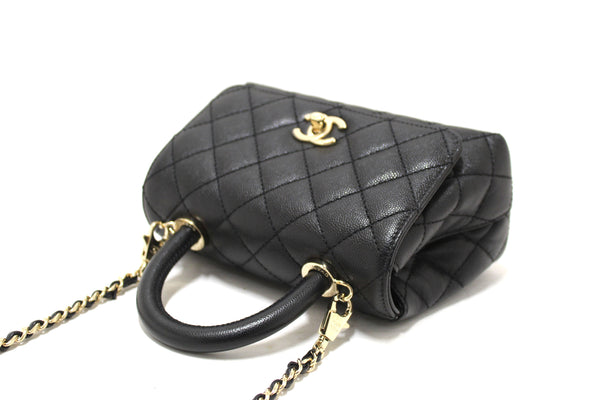 Chanel Black Quilted Caviar Leather Mini Coco Handle Flap Bag