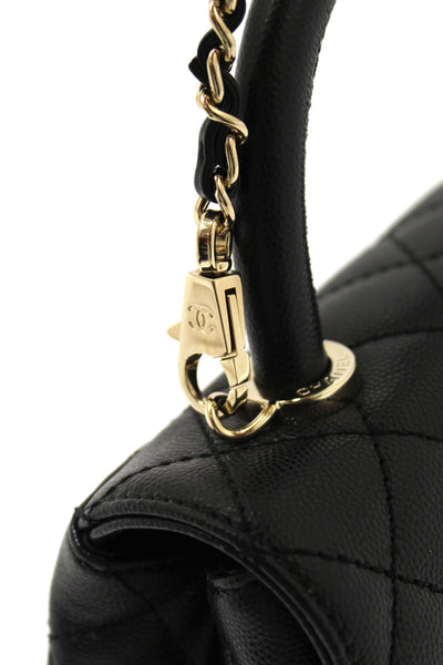 Chanel Black Quilted Caviar Leather Mini Coco Handle Flap Bag