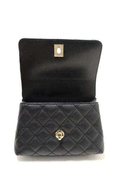 Chanel Black Quilted Caviar Leather Mini Coco Handle Flap Bag