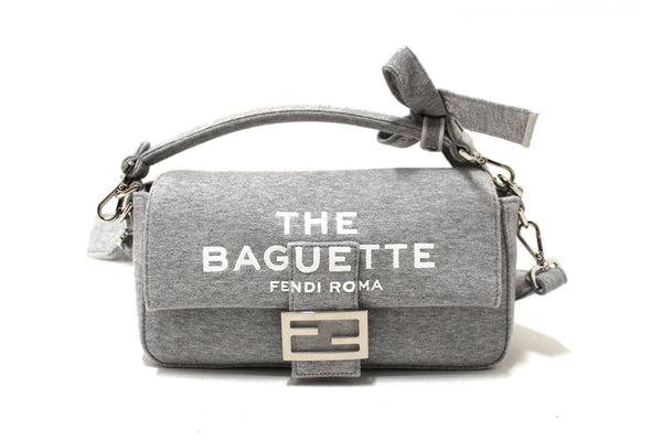 NEW Fendi x Marc Jacobs Grey Jersey Logo Medium Baguette Shoulder Bag