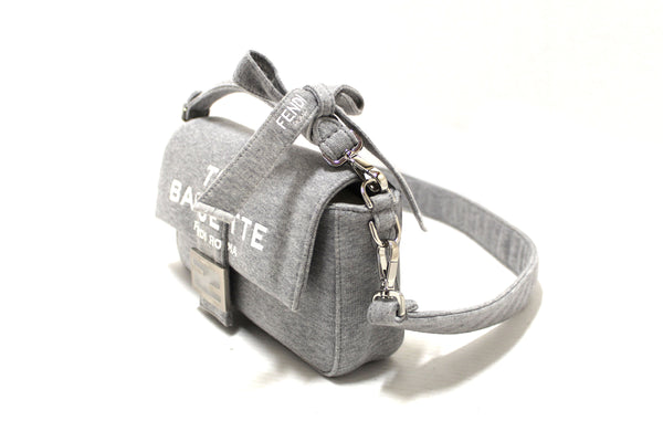 NEW Fendi x Marc Jacobs Grey Jersey Logo Medium Baguette Shoulder Bag