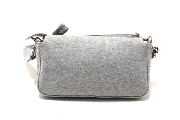 NEW Fendi x Marc Jacobs Grey Jersey Logo Medium Baguette Shoulder Bag
