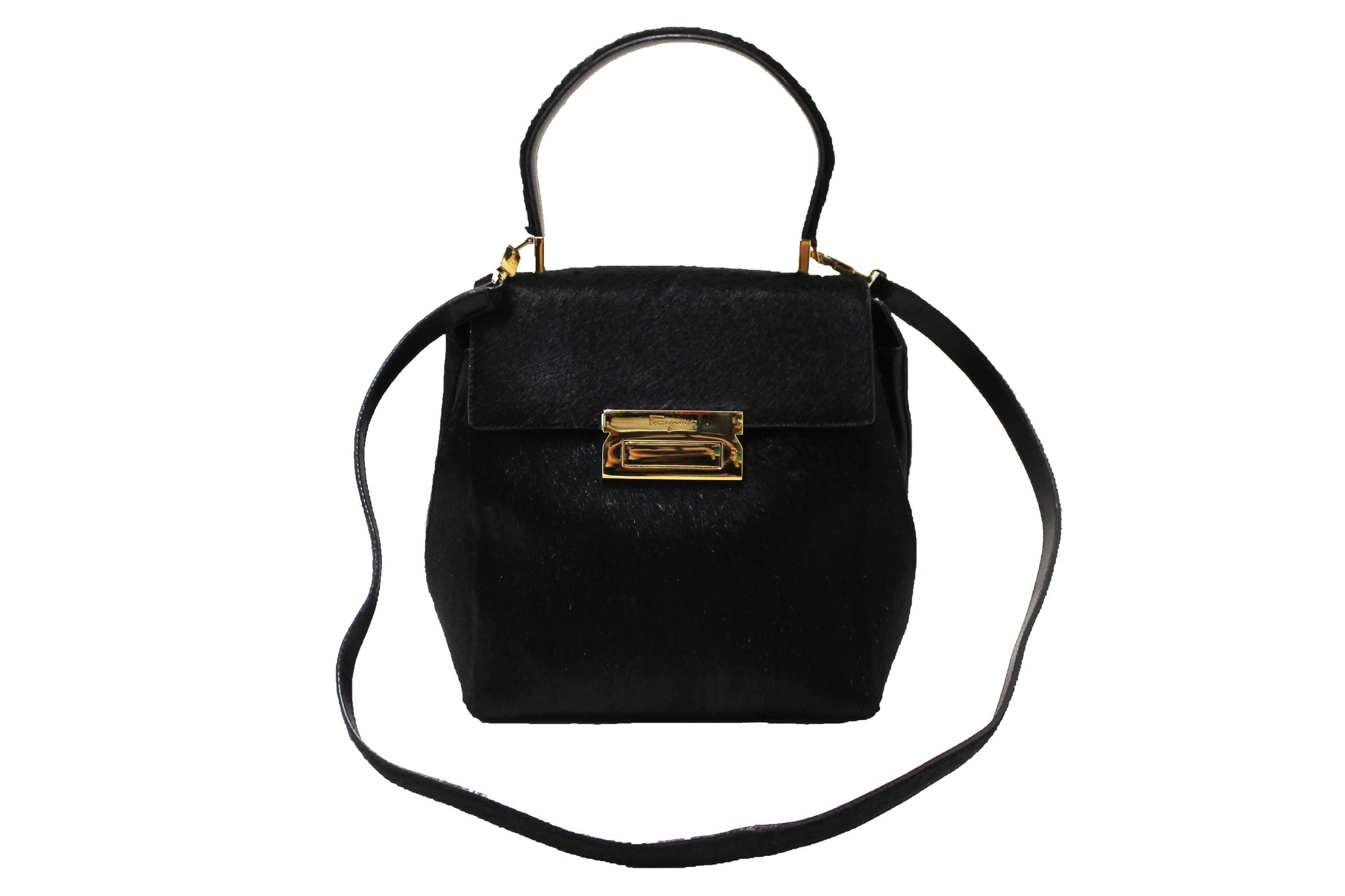 Salvatore Ferragamo Black Pony Hair Top Handle Bag