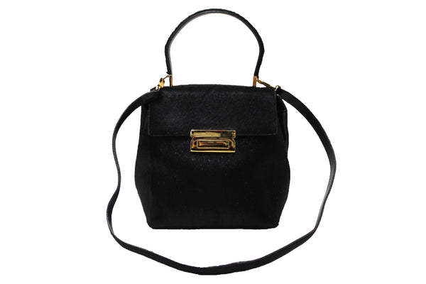 Salvatore Ferragamo Black Pony Hair Top Handle Bag