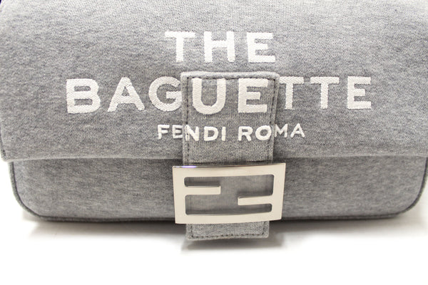 NEW Fendi x Marc Jacobs Grey Jersey Logo Medium Baguette Shoulder Bag