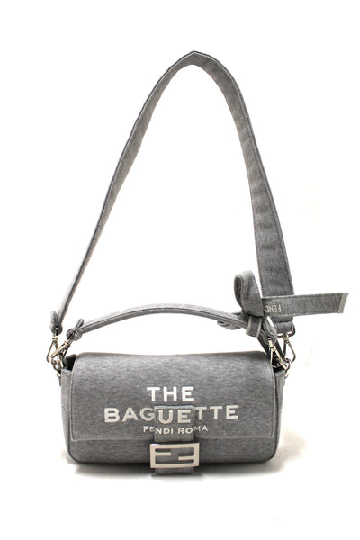 NEW Fendi x Marc Jacobs Grey Jersey Logo Medium Baguette Shoulder Bag