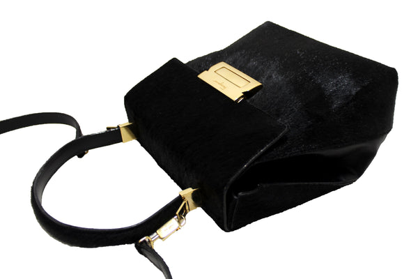 Salvatore Ferragamo Black Pony Hair Top Handle Bag