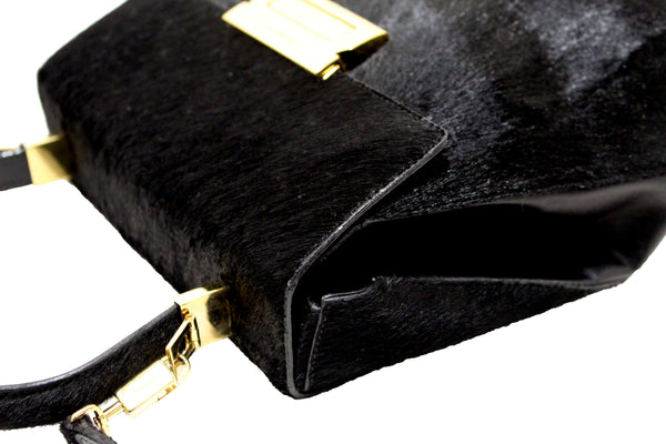 Salvatore Ferragamo Black Pony Hair Top Handle Bag