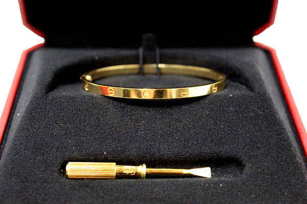 Cartier 18K Yellow Gold Small LOVE Bracelet Size 16