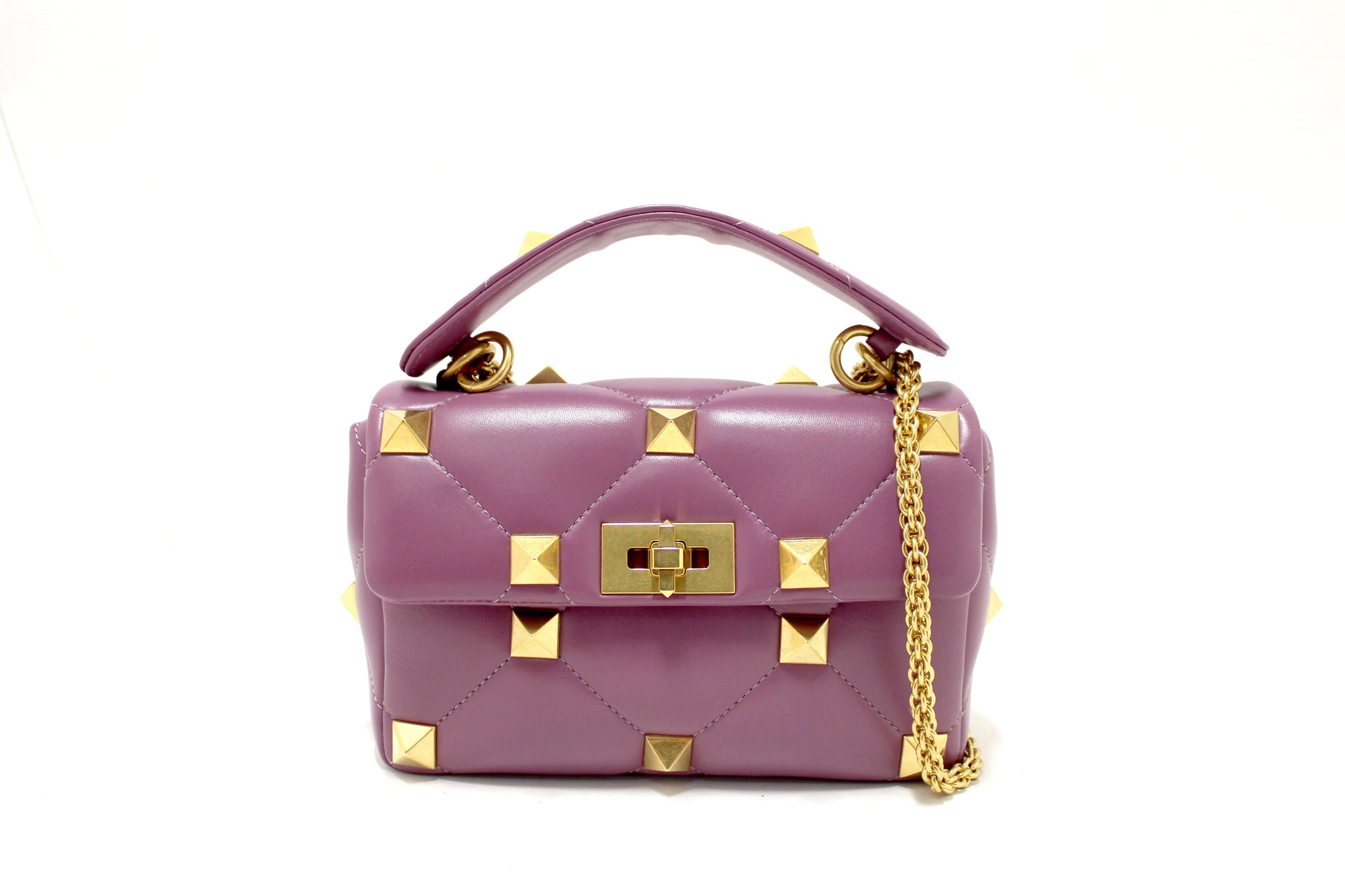 NEW Valentino Garavani Large Roman Stud Purple Nappa Leather Shoulder Bag