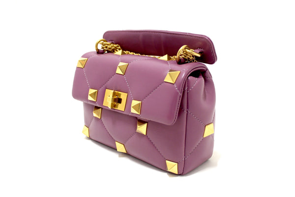 NEW Valentino Garavani Large Roman Stud Purple Nappa Leather Shoulder Bag