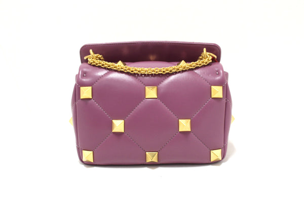 Authentic NEW Valentino Garavani Large Roman Stud Purple Nappa Leather Shoulder Bag