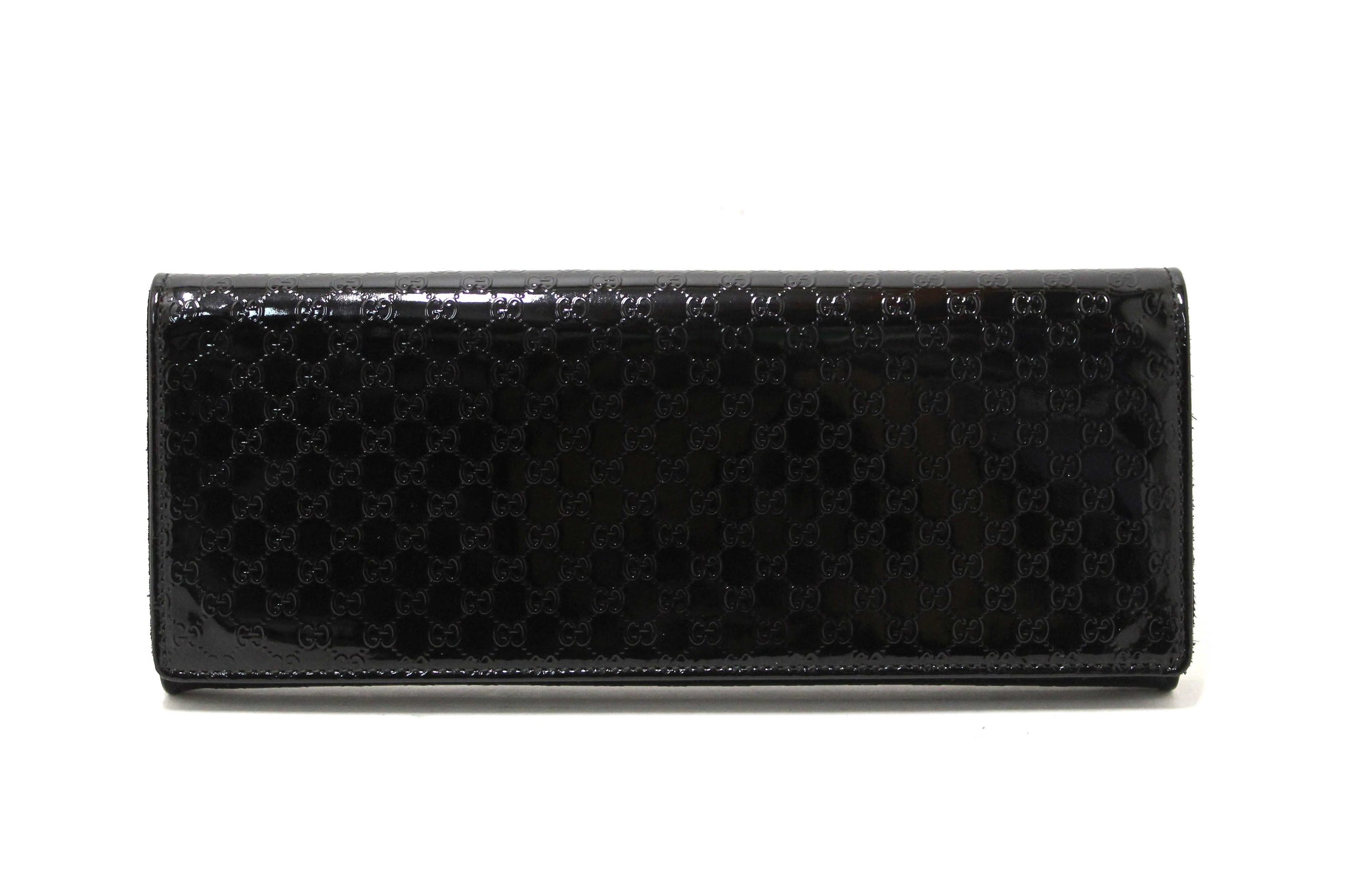 Gucci Black Patent MicroGuccissima Small Broadway Clutch