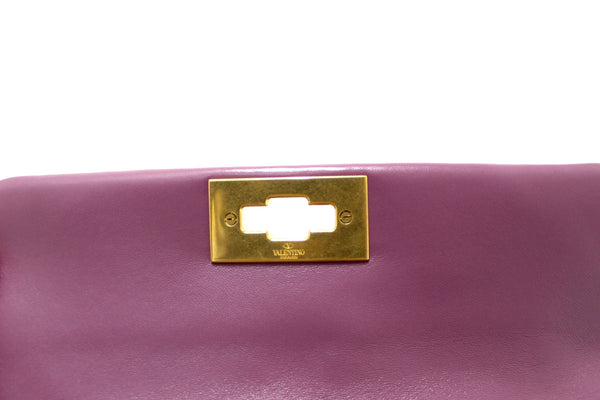 Authentic NEW Valentino Garavani Large Roman Stud Purple Nappa Leather Shoulder Bag