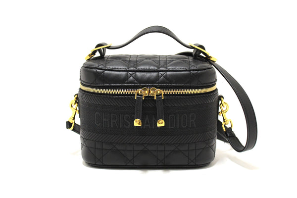 Christian Dior Black Lambskin Small Diortravel Vanity Case Crossbody Bag