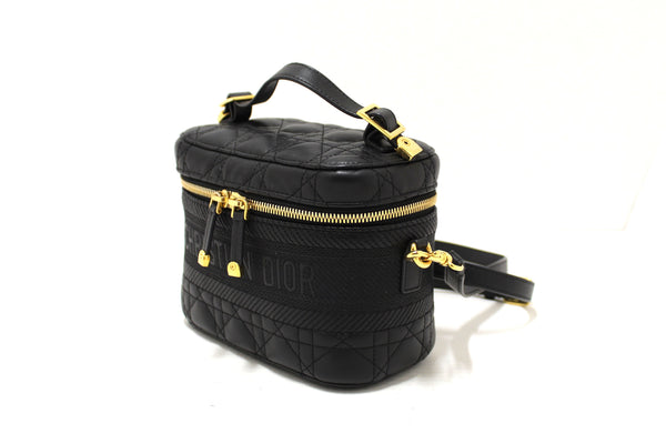 Christian Dior Black Lambskin Small Diortravel Vanity Case Crossbody Bag