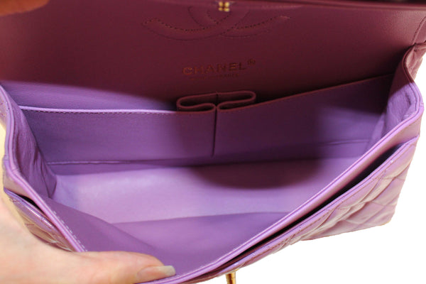 Chanel Purple Quilted Patent Leather Classic Medium Double Flap Bag