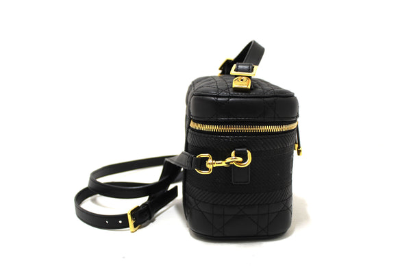 Christian Dior Black Lambskin Small Diortravel Vanity Case Crossbody Bag