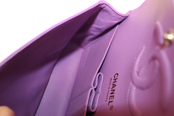 Chanel Purple Quilted Patent Leather Classic Medium Double Flap Bag