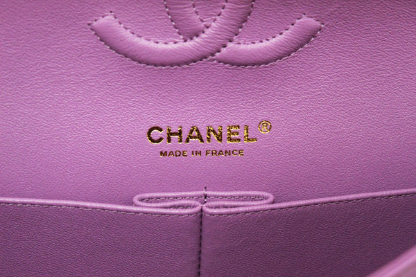 Chanel Purple Quilted Patent Leather Classic Medium Double Flap Bag