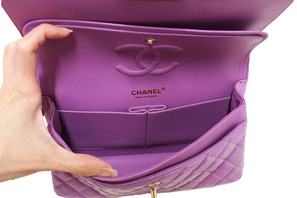 Chanel Purple Quilted Patent Leather Classic Medium Double Flap Bag