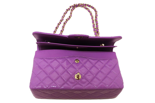 Chanel Purple Quilted Patent Leather Classic Medium Double Flap Bag