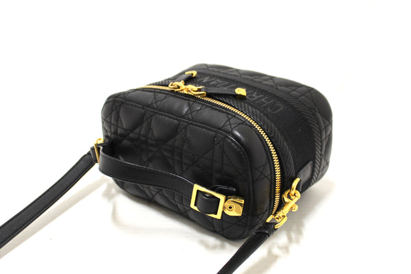 Christian Dior Black Lambskin Small Diortravel Vanity Case Crossbody Bag