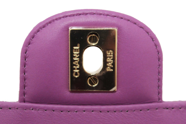 Chanel Purple Quilted Patent Leather Classic Medium Double Flap Bag