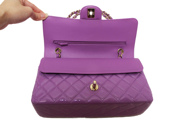 Chanel Purple Quilted Patent Leather Classic Medium Double Flap Bag