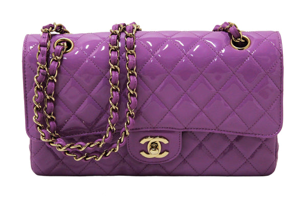 Chanel Purple Quilted Patent Leather Classic Medium Double Flap Bag