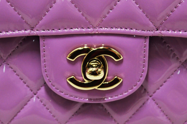 Chanel Purple Quilted Patent Leather Classic Medium Double Flap Bag